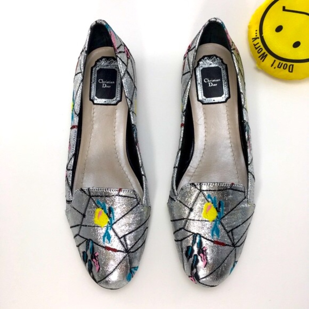 SOLD💫 VESTIAIRE- CHRISTIAN DIOR metallic floral loafer style flats, Brand New